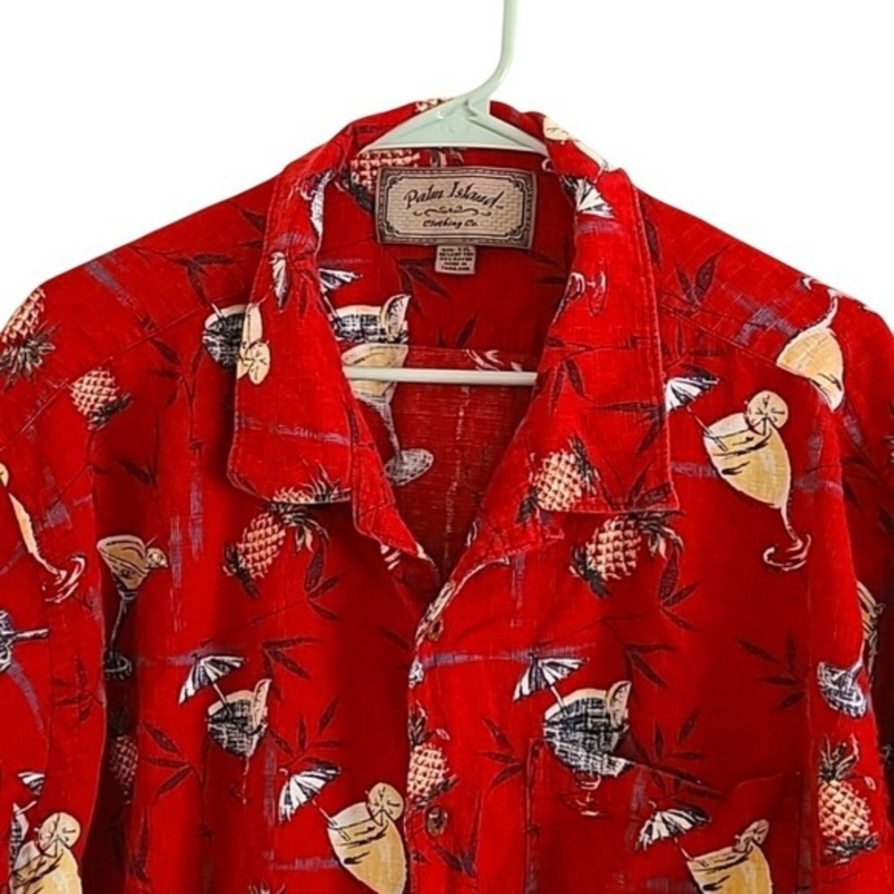 Palm Island Hawaiian Shirt 2XL Tropical Cruise Resort button down pineapple Red